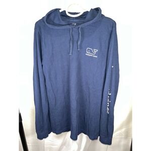 Vineyard Vines Waffle Knit Hoodie Navy Blue Whale Graphic Pullover Mens Medium